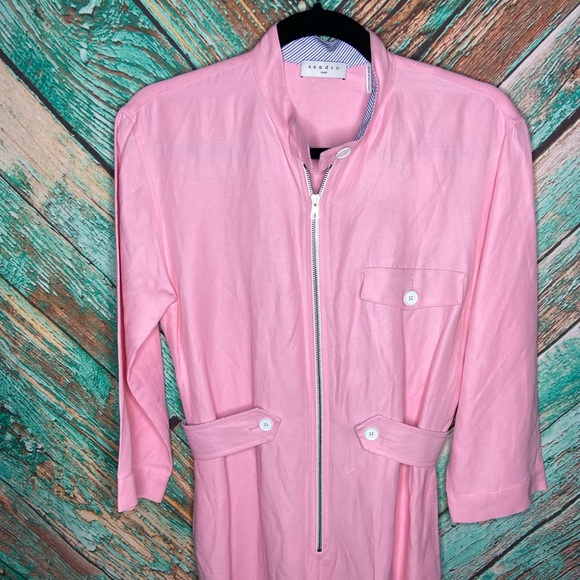 Sandro Eladia Linen Blend NWT Jumpsuit In Rose Clair Pink - Picture 2 of 7